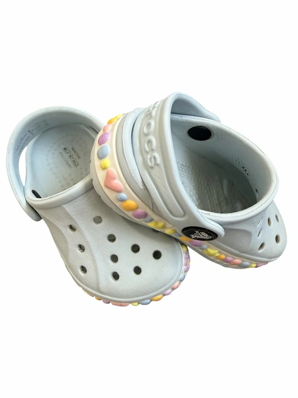 CROCS Kids White Clogs with Pastel Heart and Dot Trim